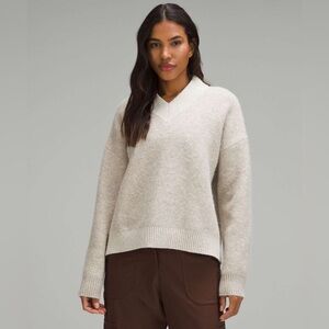 Lululemon Alpaca Wool-Blend V-Neck Pullover Sweater Heathered White Opal XS